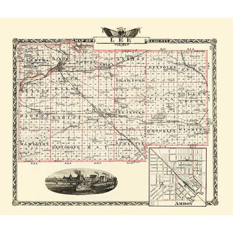 Lee Illinois Landowner - Warner 1870 Black Modern Wood Framed Art Print with Double Matting by Warner