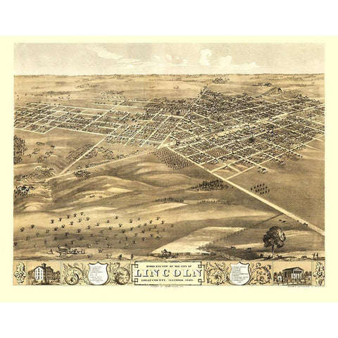 Lincoln Illinois - Ruger 1869 Gold Ornate Wood Framed Art Print with Double Matting by Ruger