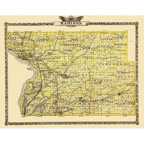 Madison Illinois Landowner - Warner 1876 Gold Ornate Wood Framed Art Print with Double Matting by Warner