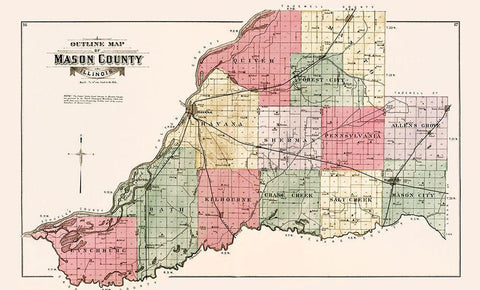 Mason Illinois - Ogle 1891 Black Ornate Wood Framed Art Print with Double Matting by Ogle