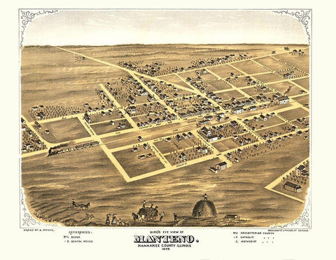 Manteno Illinois - Ruger 1869 Black Ornate Wood Framed Art Print with Double Matting by Ruger