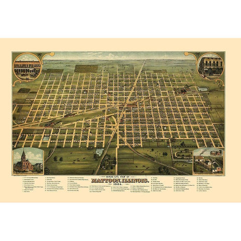 Mattoon Illinois - Shober 1884 Black Modern Wood Framed Art Print with Double Matting by Shober