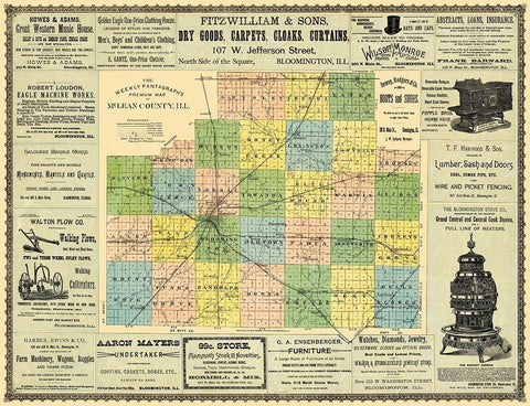 Mclean  Bloomington Illinois - Hambaugh 1886 Black Ornate Wood Framed Art Print with Double Matting by Hambaugh