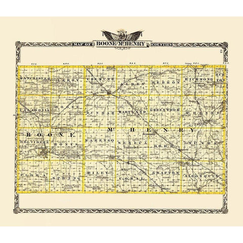 Mchenry Boone Illinois Landowner - Warner 1870 Gold Ornate Wood Framed Art Print with Double Matting by Warner