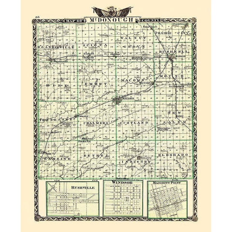 Mcdonough Illinois Landowner - Warner 1870 Gold Ornate Wood Framed Art Print with Double Matting by Warner