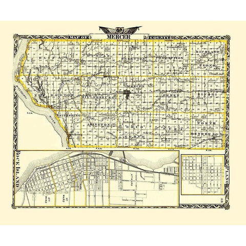 Mercer Illinois Landowner - Warner 1870 Gold Ornate Wood Framed Art Print with Double Matting by Warner