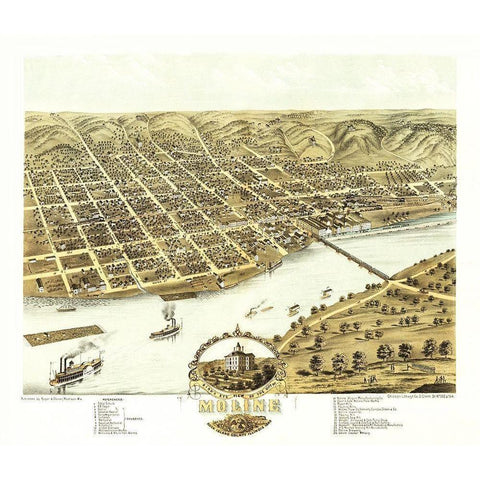 Moline Illinois - Ruger 1869 Gold Ornate Wood Framed Art Print with Double Matting by Ruger