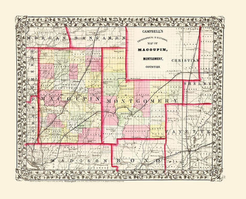 Montgomery  Macoupin Illinois - Campbell 1850 White Modern Wood Framed Art Print with Double Matting by Campbell