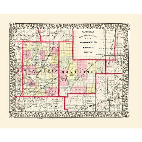 Montgomery  Macoupin Illinois - Campbell 1850 Black Modern Wood Framed Art Print with Double Matting by Campbell