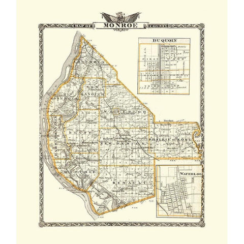 Monroe Illinois Landowner - Warner 1876 Gold Ornate Wood Framed Art Print with Double Matting by Warner