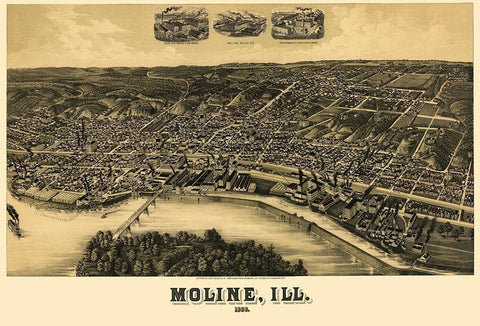 Moline Illinois - Wellge 1889 White Modern Wood Framed Art Print with Double Matting by Wellge