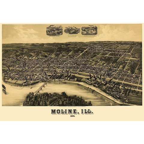 Moline Illinois - Wellge 1889 Black Modern Wood Framed Art Print with Double Matting by Wellge