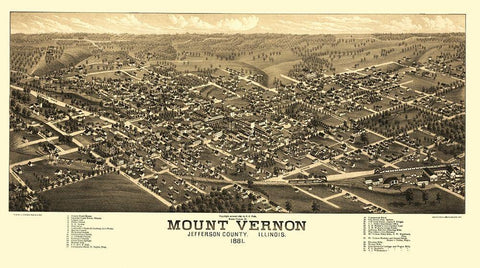 Mount Vernon Illinois - Polk 1881 Black Ornate Wood Framed Art Print with Double Matting by Polk