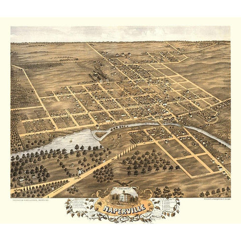 Naperville Illinois - Ruger 1869 Gold Ornate Wood Framed Art Print with Double Matting by Ruger