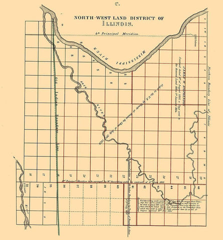 Northwest Land District Illinois - Spaulding 1836 Black Ornate Wood Framed Art Print with Double Matting by Spaulding