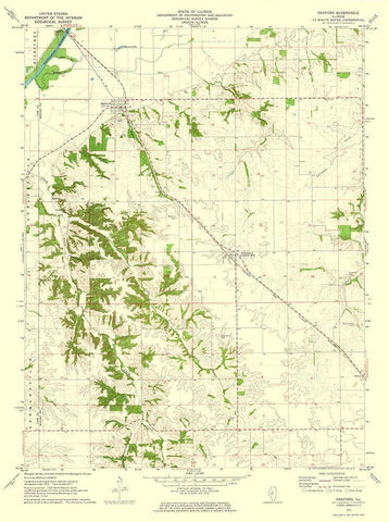 Oakford Illinois Quad - USGS 1971 White Modern Wood Framed Art Print with Double Matting by USGS