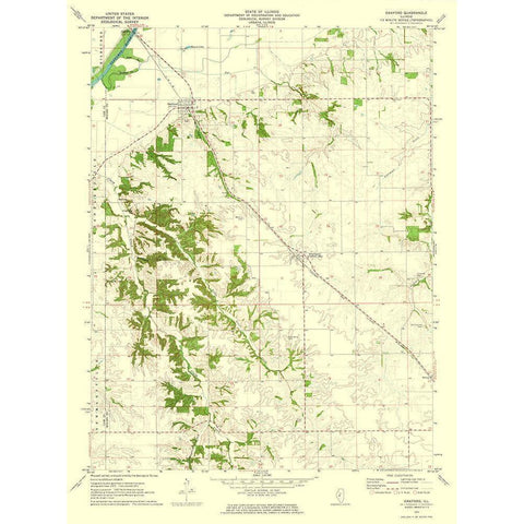 Oakford Illinois Quad - USGS 1971 Black Modern Wood Framed Art Print with Double Matting by USGS