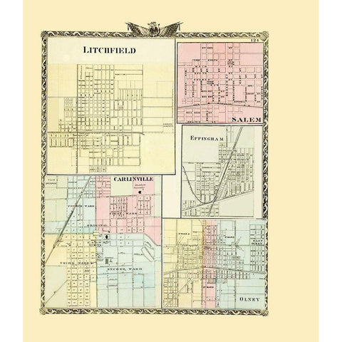 Litchfield, Salem, Effingham, Carlinville, Olney Black Modern Wood Framed Art Print with Double Matting by Union