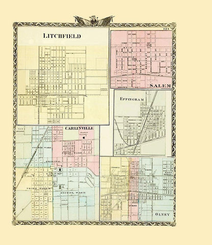 Litchfield, Salem, Effingham, Carlinville, Olney White Modern Wood Framed Art Print with Double Matting by Union