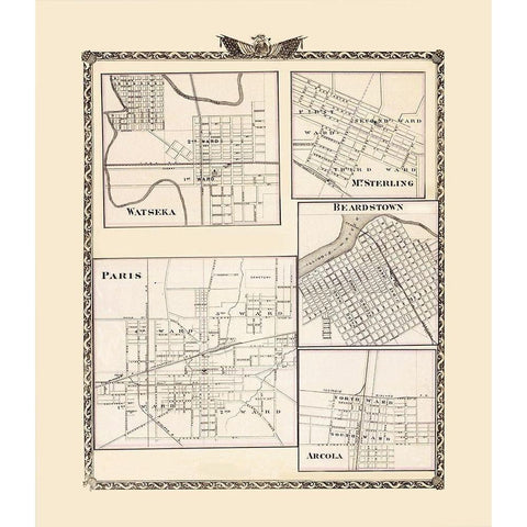 Watseka Mt Sterling Beardstown Arcola Paris White Modern Wood Framed Art Print by Warner