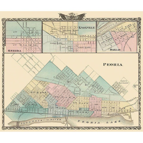 Peoria, Oneida, Knoxville, Dallas Illinois White Modern Wood Framed Art Print by Warner