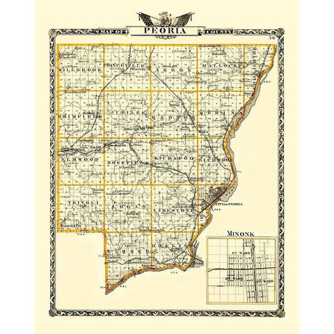 Peoria Illinois Landowner - Warner 1876 Gold Ornate Wood Framed Art Print with Double Matting by Warner