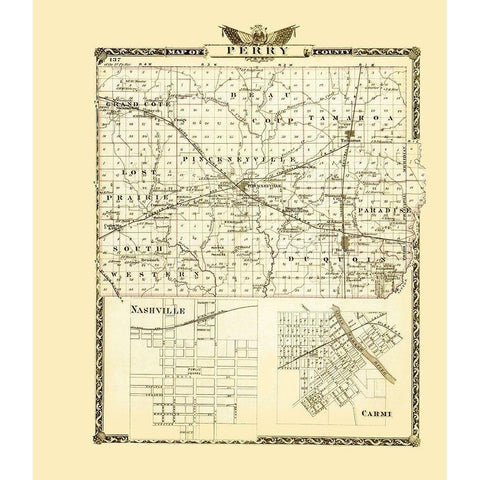 Perry Illinois Landowner - Warner 1876 Gold Ornate Wood Framed Art Print with Double Matting by Warner