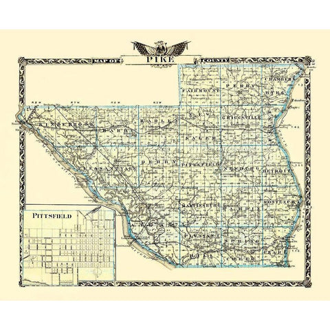 Pike Illinois Landowner - Warner 1870 Black Modern Wood Framed Art Print with Double Matting by Warner