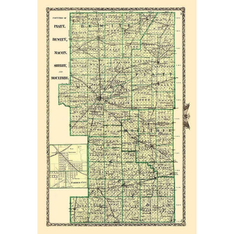 Piatt Dewitt Macon Shelby Moultrie Illinois Gold Ornate Wood Framed Art Print with Double Matting by Warner