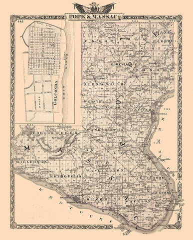 Pope and Massac Counties  Illinois - Beers 1876 White Modern Wood Framed Art Print with Double Matting by Beers