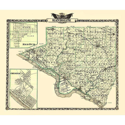 Randolph Illinois Landowner - Warner 1870 Gold Ornate Wood Framed Art Print with Double Matting by Warner