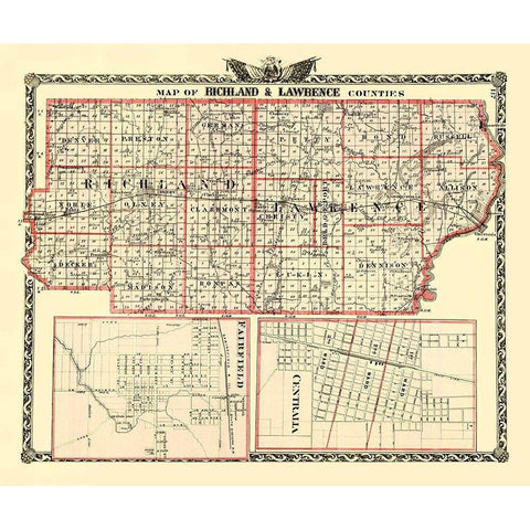 Richland  Lawrence Illinois Landowner- Warner 1870 Black Modern Wood Framed Art Print with Double Matting by Warner