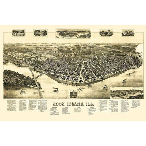 Rock Island Illinois - Wellge 1888 Black Modern Wood Framed Art Print with Double Matting by Wellge