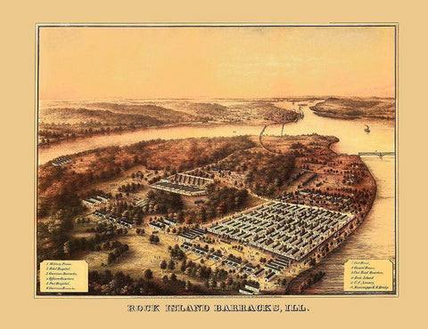 Rock Island Barracks Illinois - Speidel 1864 White Modern Wood Framed Art Print with Double Matting by Speidel