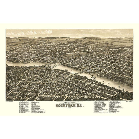 Rockford Illinois - Beck 1880 Black Modern Wood Framed Art Print with Double Matting by Beck