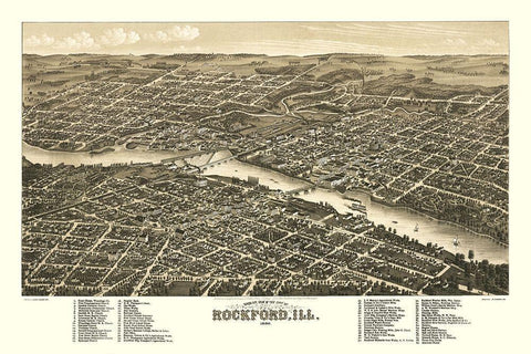 Rockford Illinois - Beck 1880 Black Ornate Wood Framed Art Print with Double Matting by Beck