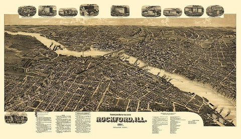 Rockford Illinois - Beck 1891 Black Ornate Wood Framed Art Print with Double Matting by Beck