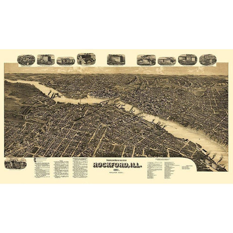 Rockford Illinois - Beck 1891 Black Modern Wood Framed Art Print by Beck