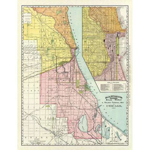 Chicago Illinois Railway Terminal - 1892 Black Modern Wood Framed Art Print with Double Matting by Unknown