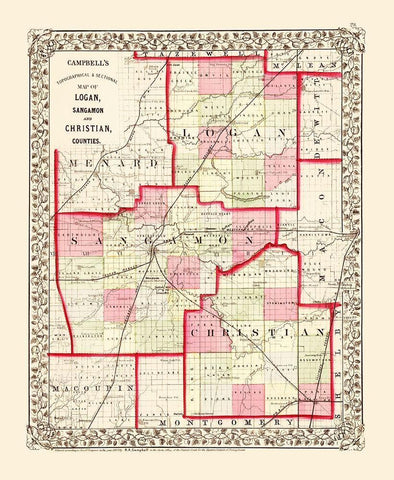 Sangamon  Logan  Christian Illinois - Campbell White Modern Wood Framed Art Print with Double Matting by Campbell