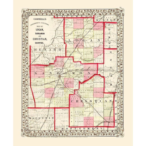 Sangamon  Logan  Christian Illinois - Campbell Black Modern Wood Framed Art Print with Double Matting by Campbell