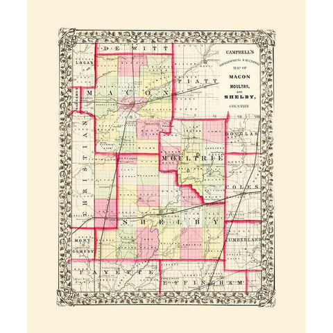 Shelby  Moultrie  and Macon Illinois White Modern Wood Framed Art Print by Campbell