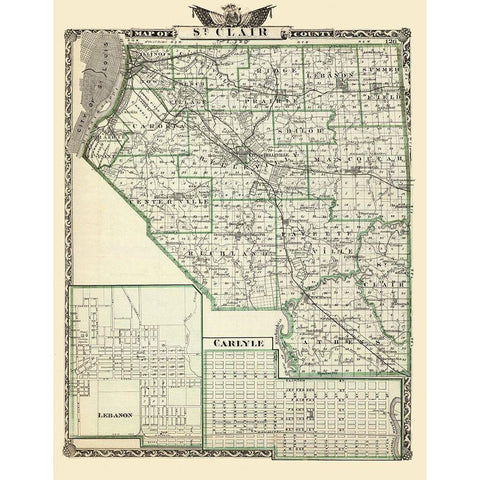 St Clair Illinois Landowner - Warner 1876 Black Modern Wood Framed Art Print with Double Matting by Warner