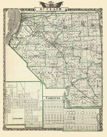 St Clair Illinois Landowner - Warner 1876 White Modern Wood Framed Art Print with Double Matting by Warner