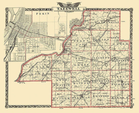 Tazewell Illinois Landowner - Warner 1876 White Modern Wood Framed Art Print with Double Matting by Warner