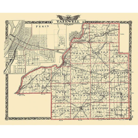 Tazewell Illinois Landowner - Warner 1876 Gold Ornate Wood Framed Art Print with Double Matting by Warner