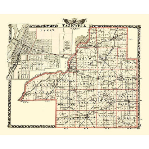 Tazewell Illinois Landowner - Warner 1870 White Modern Wood Framed Art Print by Warner