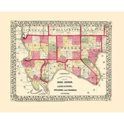 Union Johnson Alexander Pulaski Massac Illinois White Modern Wood Framed Art Print by Campbell