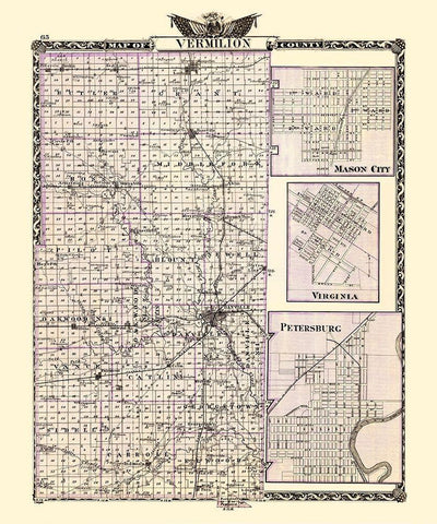 Vermilion Illinois Landowner - Warner 1870 Black Ornate Wood Framed Art Print with Double Matting by Warner