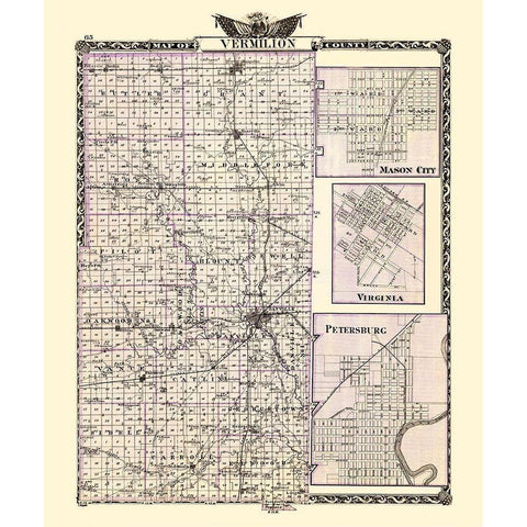 Vermilion Illinois Landowner - Warner 1870 Black Modern Wood Framed Art Print with Double Matting by Warner